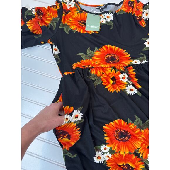 Tralibee Black & Orange Floral Dress & Cathy Sleeveless Midi Dress Bundle Size L - Picture 6 of 10